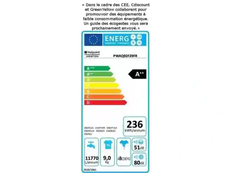 Lave linge HOTPOINT Aqualtis - 9 kg