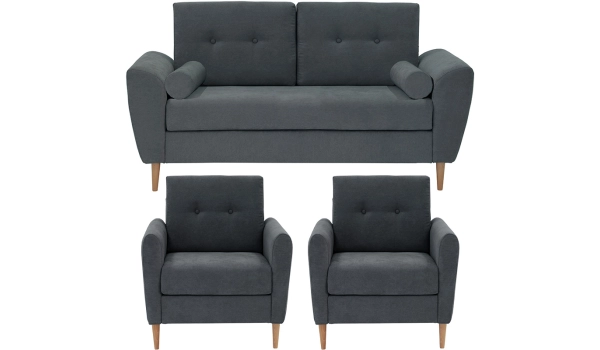 Set Sofa 3 seater + 2 Armchairs Grey TOBIAS