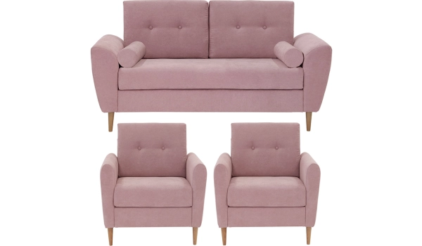 Set Sofa 3 seater + 2 Armchairs Pink TOBIAS