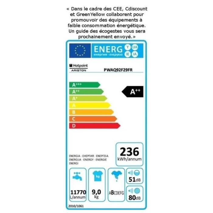 Lave linge HOTPOINT Aqualtis - 9 kg