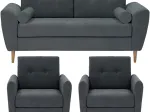 Set Sofa 3 seater + 2 Armchairs Grey TOBIAS 