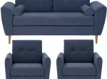 Set Sofa 3 seater + 2 Armchairs Blue TOBIAS 
