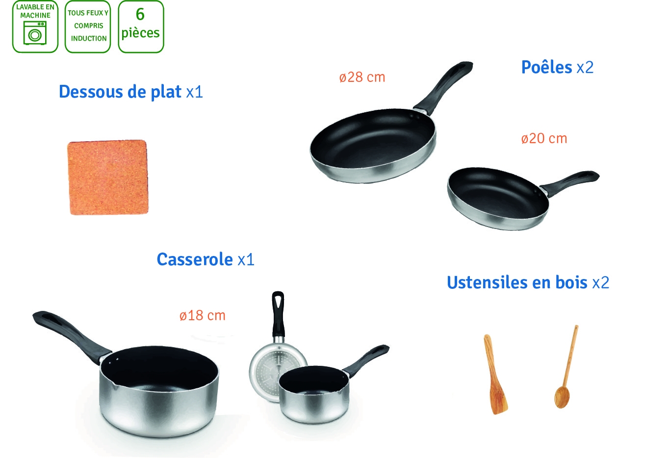 Casserole et ustensile - 6 pièces